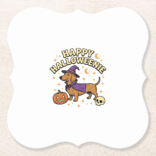 Dessous-de-verre En Papier T-shirt Happy Halloweenie chien teckel sorcière_1