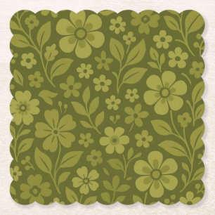 Dessous-de-verre En Papier Tapisseries de fleurs rétro vert – Formes variées