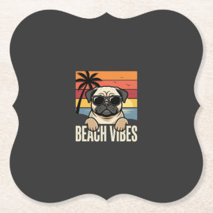 Dessous-de-verre En Papier Tchiens de Pug ambiance de plage Coucher de soleil