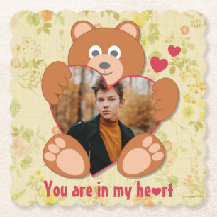 Dessous-de-verre En Papier Teddy Bear Holding Heart Photo Saint-Valentin