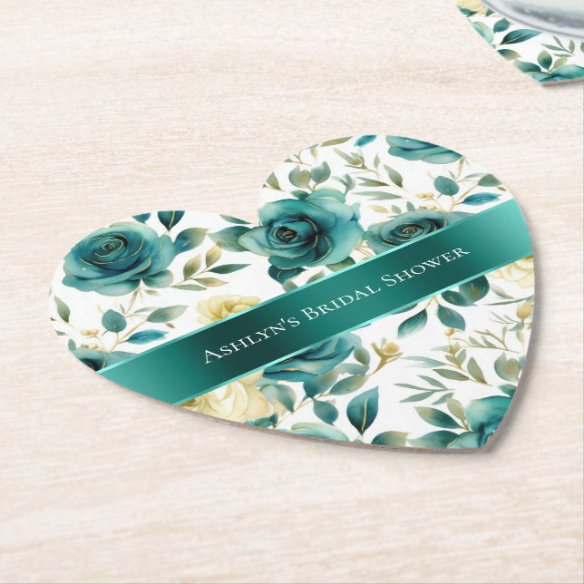 Dessous-de-verre En Papier Tél vert crème rose floral romantique (Incliné)