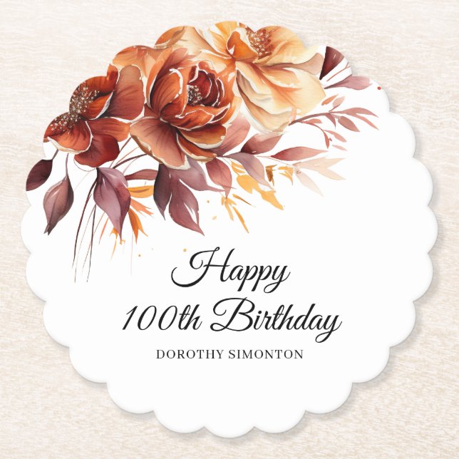 Dessous-de-verre En Papier Terracotta Orange Fall Flowers 100e anniversaire (Devant)