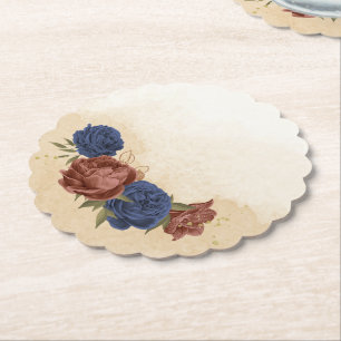Dessous-de-verre En Papier terre cuite bleu marine floral vert