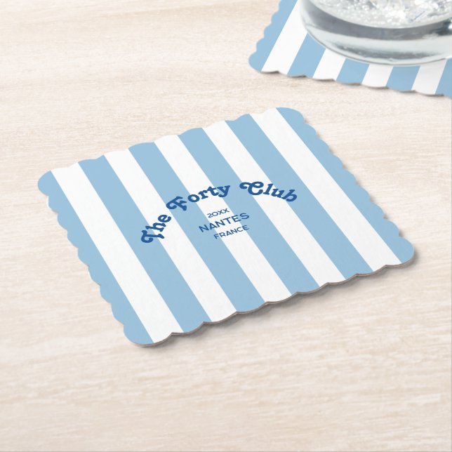 Dessous-de-verre En Papier The Forty Club Blue Cabana Stripe 40th Birthday (Incliné)