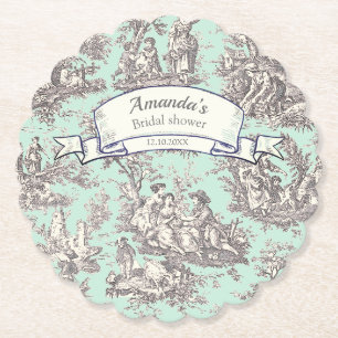 Dessous-de-verre En Papier Tissu floral vintage gris menthe toile de Jouy