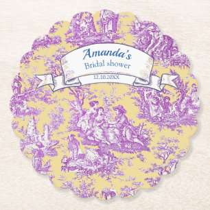 Dessous-de-verre En Papier Tissu floral vintage jaune toile de Jouy pourpre