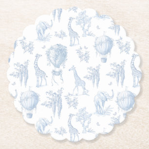 Dessous-de-verre En Papier Toile Safari Hot Air Balloons Baby shower bleu