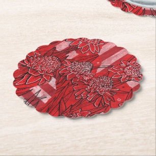 Dessous-de-verre En Papier Torch Ginger Lily, Fleurs rouges Tropical Floral A
