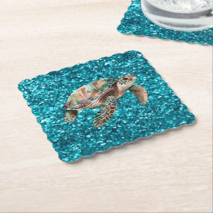 Dessous-de-verre En Papier Tortue de mer vert sarcelle