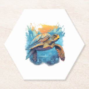 Dessous-de-verre En Papier Tortue sous-marine sereine Copie