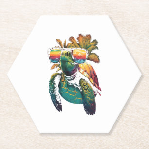 Dessous-de-verre En Papier Tortue tortues marines hawaïennes plage hawaï palm