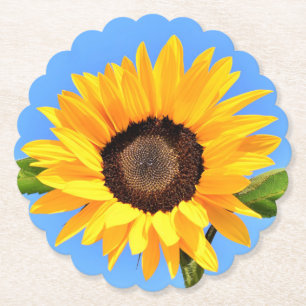 Dessous-de-verre En Papier Tournesol jaune contre soleil sur ciel bleu - été