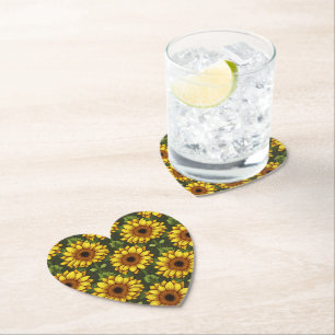 Dessous-de-verre En Papier Tournesol orange jaune avec vert et Brown