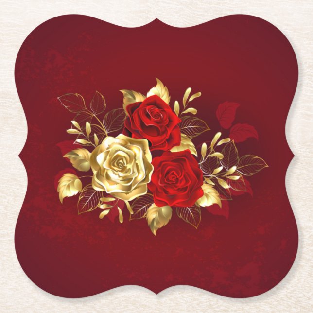 Dessous-de-verre En Papier Trois Roses de bijoux (Devant)