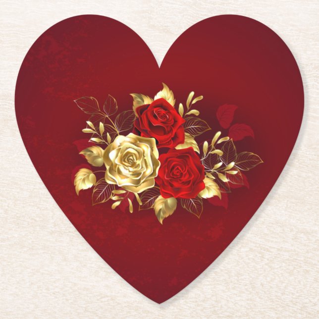 Dessous-de-verre En Papier Trois Roses de bijoux (Devant)