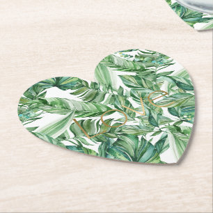 Dessous-de-verre En Papier Tropical Aquarelle Feuilles Vertes Or Amour (fin)