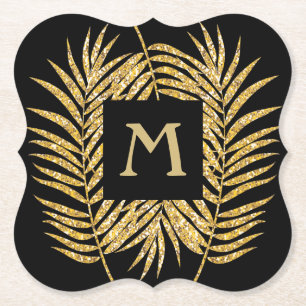 Dessous-de-verre En Papier Tropical Gold Parties scintillant Palm Tree Fronds