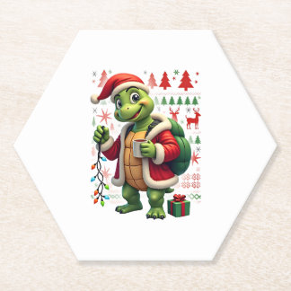 Dessous-de-verre En Papier Turtle Xmas Lights Ugly Santa Turtle Christmas Tan