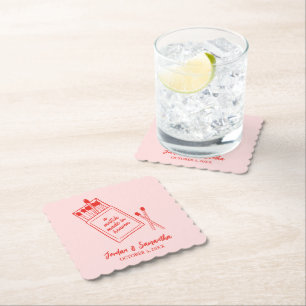 Dessous-de-verre En Papier Un mariage fait au ciel Fête rose et rouge mignonn