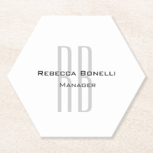 Dessous-de-verre En Papier Unique Monogramme gris blanc moderne
