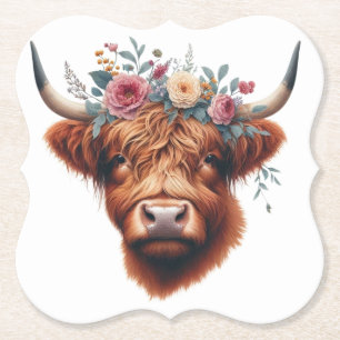 Dessous-de-verre En Papier Vache des hautes terres mignonne, florale/printani