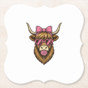 Dessous-de-verre En Papier Vache des Highlands mignonne avec des lunettes à m
