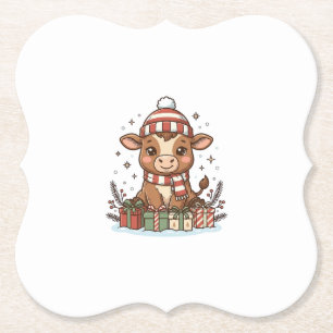 Dessous-de-verre En Papier Veau de Noël mignon avec cadeaux Vintage Vector_1