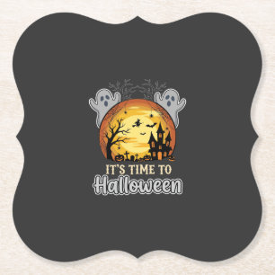 Dessous-de-verre En Papier Vecteur de lune hantée Halloween fantômes et cimet