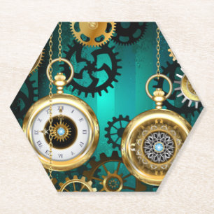 Dessous-de-verre En Papier Veille bijoux Steampunk sur un Arrière - plan vert