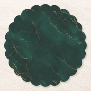 Dessous-de-verre En Papier Vert émeraude et texture de marbre doré Luxe