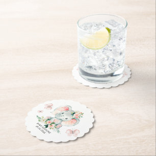 Dessous-de-verre En Papier Vert rose mignon Baby shower de cadre d'éléphant F
