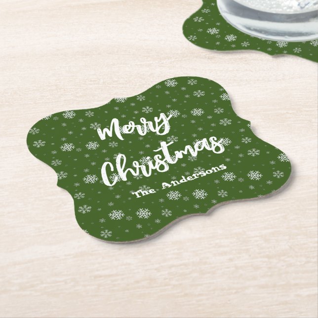 Dessous-de-verre En Papier Vert traditionnel moderne élégant Joyeux Noël (Incliné)