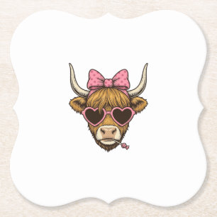Dessous-de-verre En Papier Vêtement Rétro Lunettes Cœur Vache Highland Mignon
