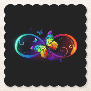 Dessous-de-verre En Papier Vibrant infinity with rainbow butterfly on black