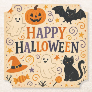 Dessous-de-verre En Papier Vintage, mignonne chauve-souris d'halloween, fantô