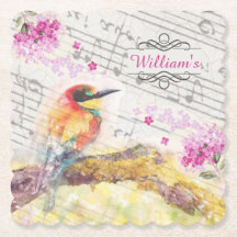 Vintage oiseau sur les fleurs roses de l'arbre déc