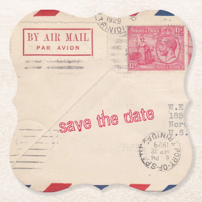 Dessous-de-verre En Papier Vintage Par Air Mail Drink Coasters (Devant)