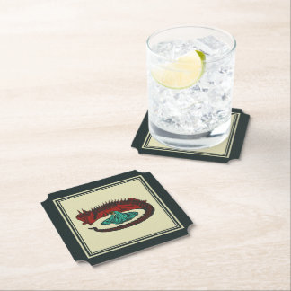 Dessous-de-verre En Papier Vintage Rouge Vert Dragon Lady Vector Art Nouveau