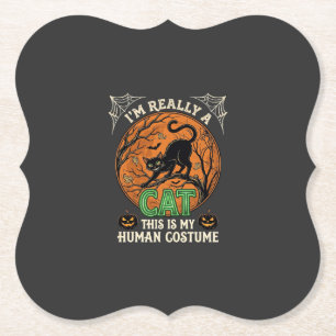 Dessous-de-verre En Papier Vraiment Chat Noir Halloween Lune Citrouilles