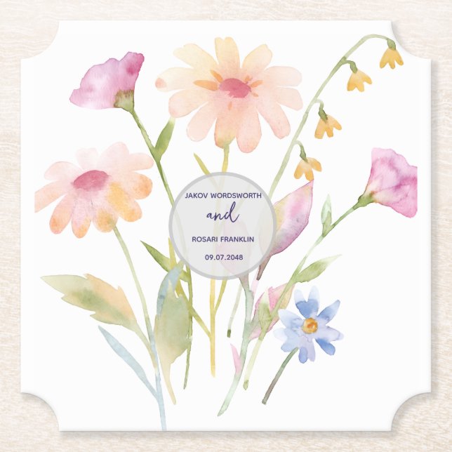 Dessous-de-verre En Papier watercolor flower editable (Devant)