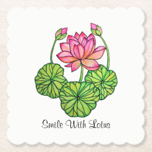 Dessous-de-verre En Papier Watercolor Pink Lotus with Buds & Leaves