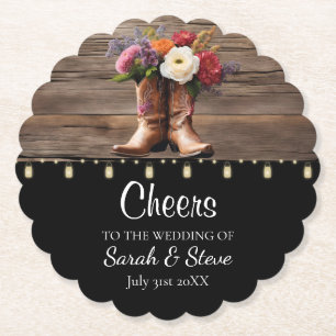 Dessous-de-verre En Papier Western Cowboy Boots Floral Mariage élégant