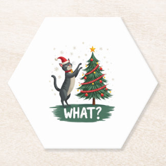 Dessous-de-verre En Papier What Funny Cat Pushing Christmas Tree Over Cat Xma