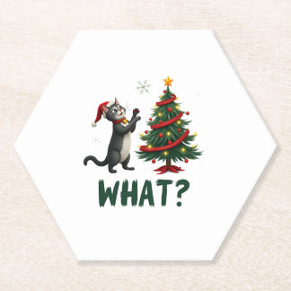 Dessous-de-verre En Papier What Funny Cat Pushing Christmas Tree Over Cat Xma