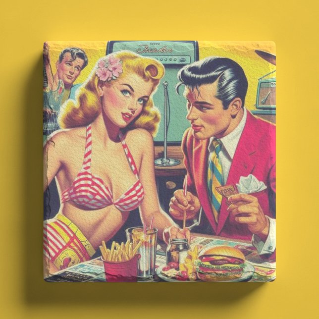 Dessous-de-verre En Pierre 1950 Retro Coulpe (Créateur téléchargé)