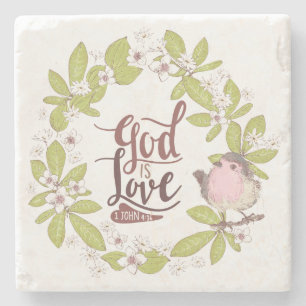 Dessous-de-verre En Pierre 1 Jean 4:16 Dieu est Amour Floral Wreath mignon Oi