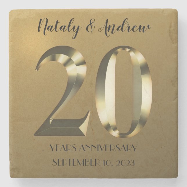Dessous-de-verre En Pierre 20e anniversaire Mariage d'or métallique (Devant)