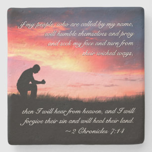 Dessous-de-verre En Pierre 2 Chroniques 7:14 Bible Verse Homme Kneeling to Pr