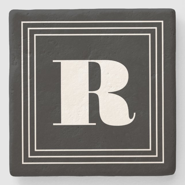Dessous-de-verre En Pierre 3 monogramme de cadre | Noir et blanc (Devant)
