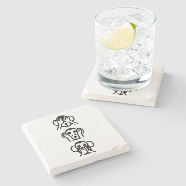 Dessous-de-verre En Pierre 3 Singes Sages Emoji (Côté)